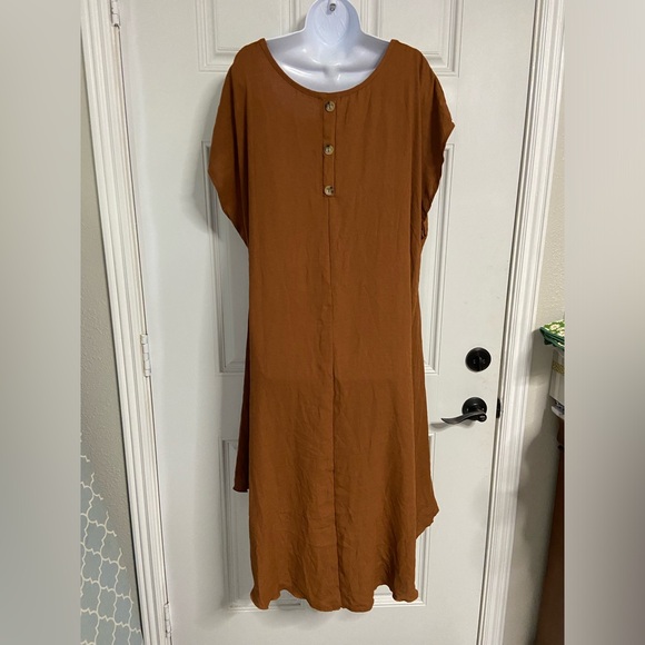D7- CHA CHA VENTE Golden Brown Shark-Bite Hem T-Shirt Dress - Picture 6 of 6